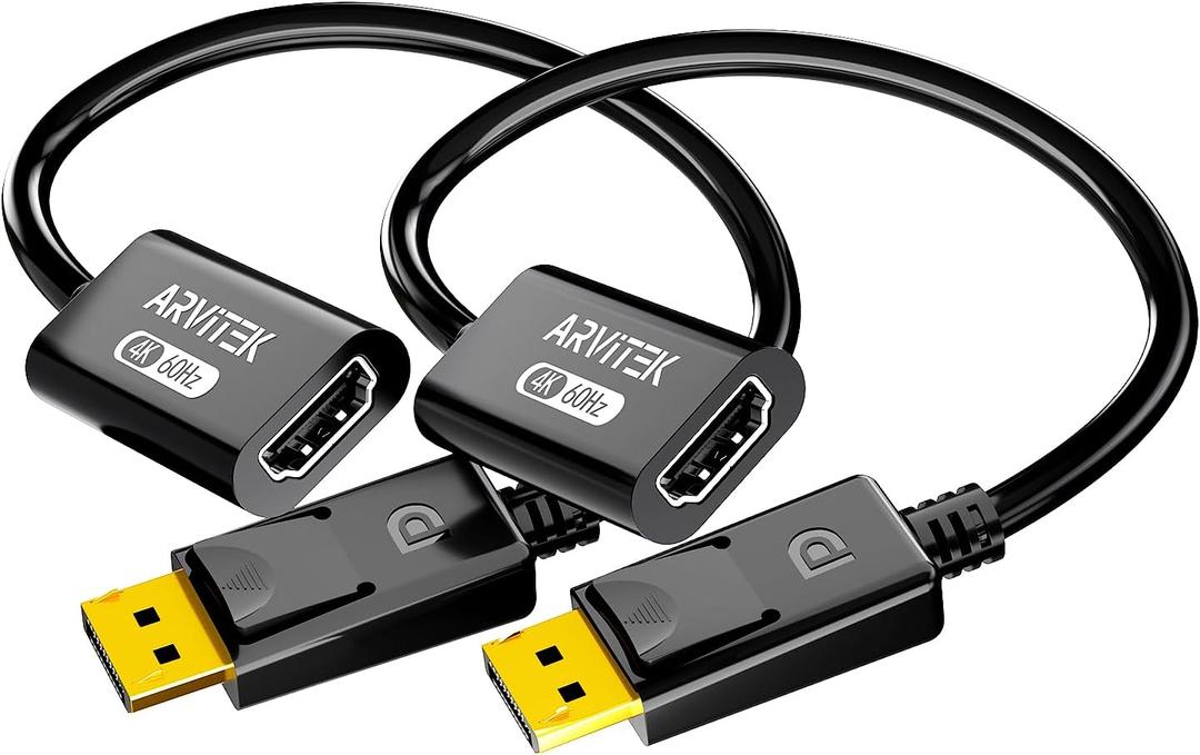 4K Display Port to HDMI Adapter (4K@60Hz, 1440P/2K@120Hz), High Speed Uni-Directional DP 1.2 Computer to HDMI 2.0 Screen Converter for Desktop, Projector, Monitor, Plug & Play, 2 Pack