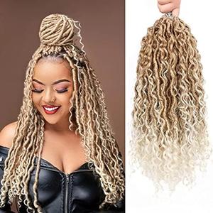 14 Inch Goddess Locs Crochet Hair for Black Women 8 Packs Faux Locs Crochet Hair with Curly Ends Pre Looped Blonde Curly Goddess Braids (14 Inch, 8 Packs, 27/613)