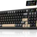 RedThunder K95 Wireless Mechanical Keyboard, TFT Screen & Knob, Tri-Mode BT5.0/2.4GHz/USB-C Hot Swappable Custom, Pre-lubed Linear Pink Switches, Gasket Structure, RGB Gaming Keyboard, Black-Gold