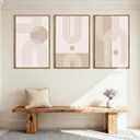 ANHUIB Neutral Boho Abstract Canvas Wall Art Set of 3 Framed Mid Century Modern Wall Decor Beige Geometric Line Artwork Minimalist Prints 16x24 Inch Painting for Living Room Bedroom Dining Room Office