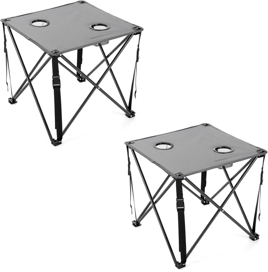 ARROWHEAD OUTDOOR 2-Pack 26 (66cm) Heavy-Duty Portable Camping Folding Table, 2 Cup Holders, Compact, Square, Carrying Case Included, Steel Frame, High-Grade 600D Canvas