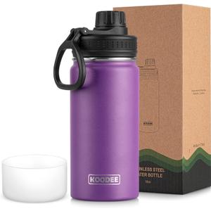 koodee Kids Water Bottle-16 oz Stainless Steel Double Wall Vacuum Insulated Water Bottle for School, Reusable Wide Mouth Sports Water Flask with Leakproof Spout Lid-BPA Free(Purple)