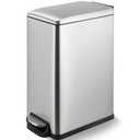 Arlopu 13.2 Gal Slim Kitchen Trash Can with Lid, 50L Stainless Steel Garbage Can, Large Kitchen Rubbish Can, Step Trash Bin w/Foot Pedal and Inner Bucket, Bathroom Trash Can Airtight,Silver