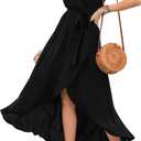 GRECERELLE 2026 Women's Spring Summer Boho Floral Print V-Neck Faux Wrap Maxi Dress for Wedding Guest, Graduation, Party (Black)