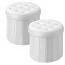 Bsketa Round Storage Ottoman, 14" Folding Velvet Foot Stool,White 2 Pack
