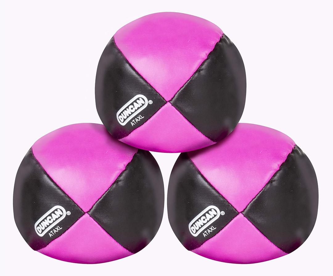 Duncan Toys Juggling Balls, Multicolor, Vinyl Shells, Circus Balls with 4 Panel Design, Plastic Beans, 3 Pack, Black & Pink
