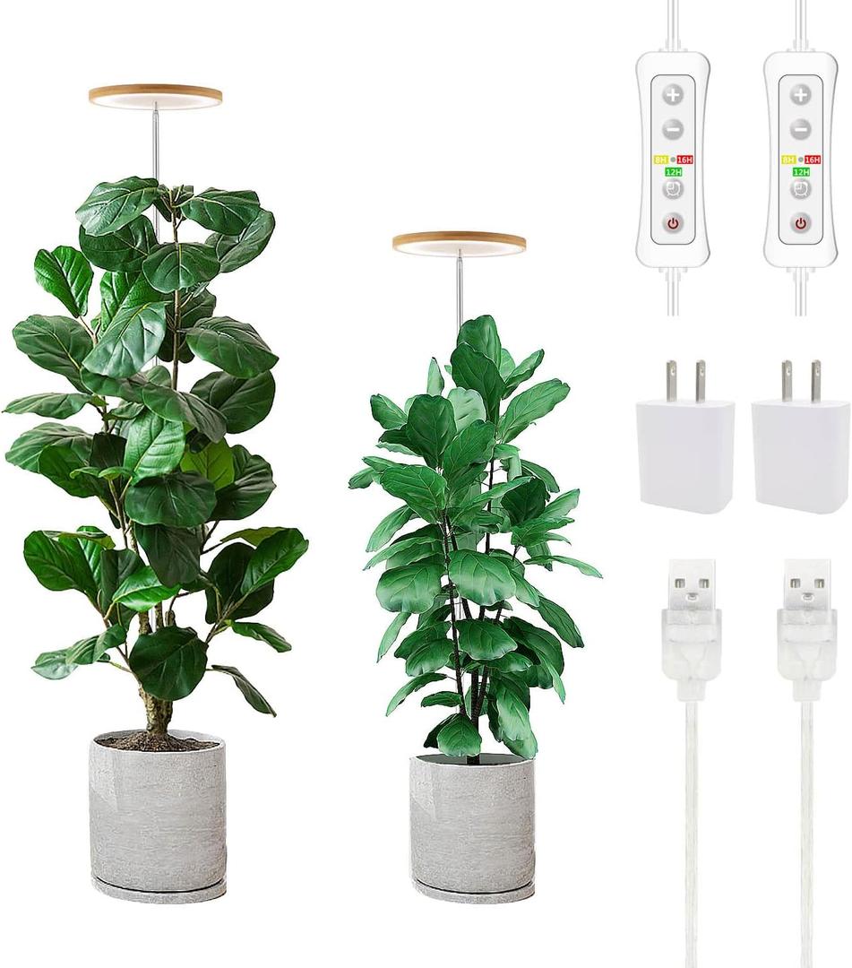 yadoker Plant Grow Light, LED Growing Light Full Spectrum for Indoor Plants,Height Adjustable, Automatic Timer, 5V Low Safe Voltage,Idea for Large Plant Light (2 Pack, Bamboo)