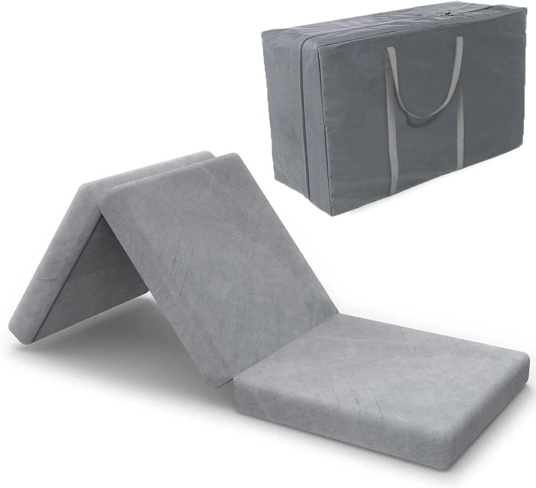 SINWEEK Tri Folding Topper with Storage Bag 3.8" Foldable Topper Foam Topper Floor Cot Topper, Guset Mat with Machine Washable Cover and Waterproof Lining, CertiPUR-US Certified 31 x 75 Inch