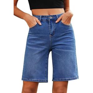 Utyful Jean Bermuda Shorts for Women High Waisted Trendy Long Stretchy Denim Shorts Knee Length Casual Summer Jorts, Size: M