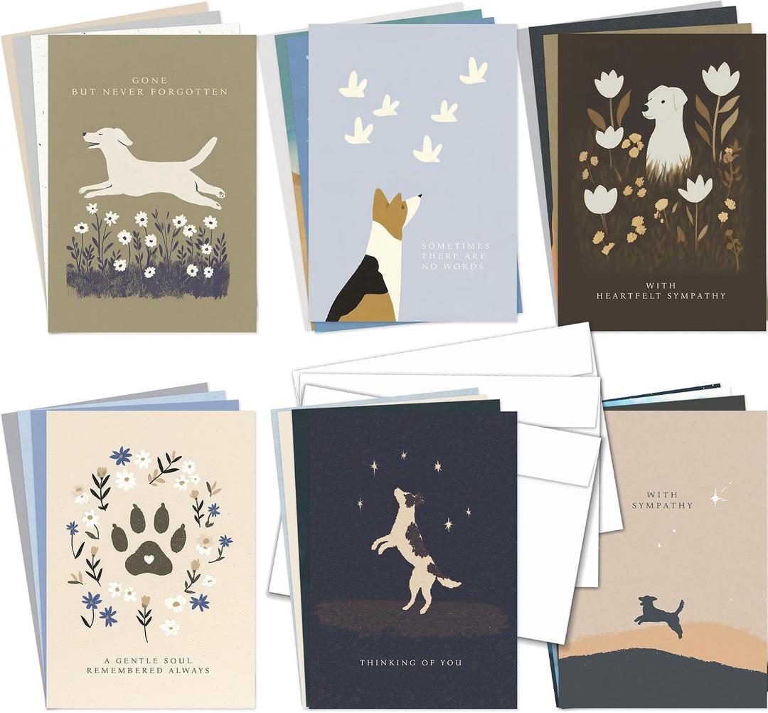 Hat Acrobat 24 Dog Sympathy Cards - 24 Unique Illustrated Designs - Dog Condolence Bereavement Cards Bulk with Envelopes for Vet Clinics, Shelters, Groomers, A6