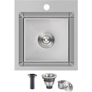 15 inch Bar Sink Drop in, 304 Stainless Steel Sink Single Bowl, 15"x17"x8" Small Sink Topmount for Wet Bar, Prep, RV, Apartment and Tiny Homes, Brushed