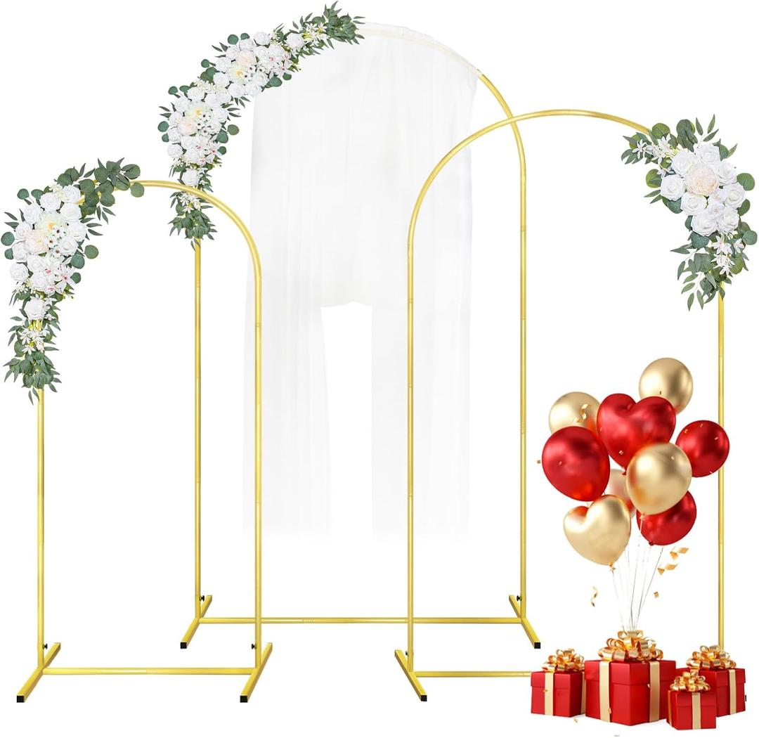 Wedding Arch Backdrop Stand 7.2FT, 6.6FT, 6 FT Set of 3 Gold Metal Arch Balloon Stand for Wedding Baby Shower Ceremony Birthday Party Balloon Arch