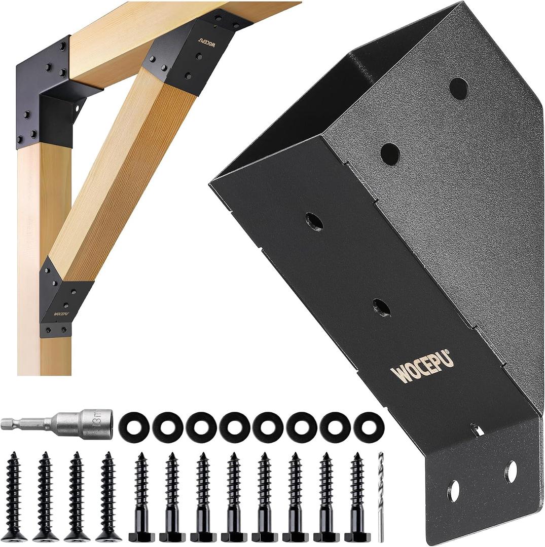 4pack 45 Degree Angle Support Bracket, for 4x4 (Actual 3.5''x3.5'') Pergolas, Gazebo, Deck Porch, Cabin Elevated Wood Support Bracket Support kit (Frosted-Black)