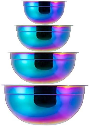 Onlycooker Rainbow Mixing Bowls,Stainless Steel Bowl, Salad Bowls 4 Piece Colorful Nesting Bowl Rainbow Kitchen Accessories,Deep Bowls,Large Mixing Bowls 1.5,2.1,3.6,7Qt