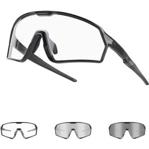 BangLong Photochromic Cycling glasses for Men Women, Clear Running MTB Sunglasses UV Protection (Black Frame-photochromic)