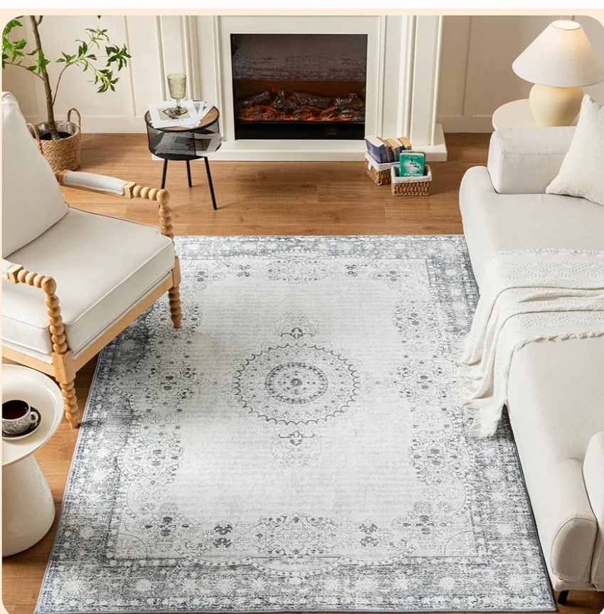 Istana 9x12 Area Rug  Grey/Gold 9 x 12 Area Rugs for Living Room  Foldable 9x12 Rugs for Bedroom/Living Room Rug  Stain Resistant Washable Rugs  EcoFriendly Area Rugs