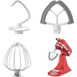 Flex Edge Beater 3Pcs for Kitchen Aid Mixer Attachments and Accessories Compatible with 4.5-5 Quart Tilt-Head Stand Mixers (K45WW 6-Wire Whip, 4.5-5QT Flat Beater Paddle, 4.5-5QT Dough Hook Attachment)
