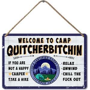 Welcome To Camp Quitcherbitchin Sign Camper Decor Camping Hanging Signs Rv Accessories For Inside Decorations Funny Travel Trailers Happy Gifts Wall Decor Gifts
