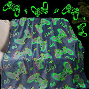 obinsm Gamer Toys Gifts for Teen Boys Kids, Glow in The Dark Gaming Blanket, Game Room Decor for 8-12 Year Old Boys, Birthday for Son Boyfriend (Size 40" x 50"(100 x 130 cm), Fluorescent Game 02)