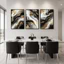 Large Framed Black Gold White Abstract Wall Art for Living Room, Each 24x36, 24" W x 36" H x 3Pcs
