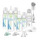 Dr. Brown's Anti-Colic Options+ Narrow Bottle Gift Set with Sippy Straw Bottle, HappyPaci Silicone Pacifiers, Storage/Travel Caps, and Bottle Brush, Green/Gray