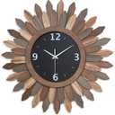 Honiway Large Wall Clock Battery Operated 21 in Rustic Wood Boho Sunburst Decorative Wall Clock Silent Non Ticking Farmhouse Wall Clocks for Living Room Bedroom Kitchen Bathroom Decor (Tricolor)
