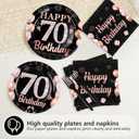 96 Pcs 70th Birthday Party Decorations for Women, Serves 24 | Black and Rose Gold 70th Plates and Napkins Rose Gold 70 Happy Birthday Tableware Set for Women 70 Year Old Party Supplies