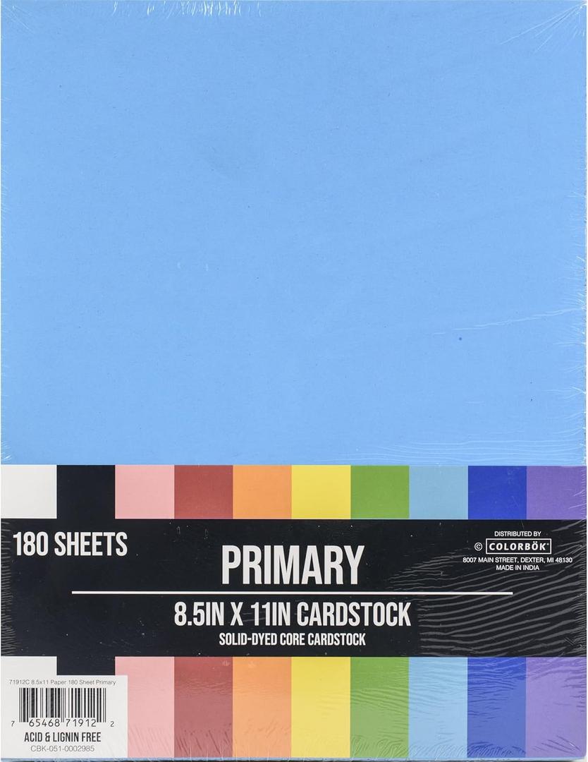 ColorBok Primary Cardstock Pad Mega Paper Pack, 8.5" x 11", 180 Count (71912A)