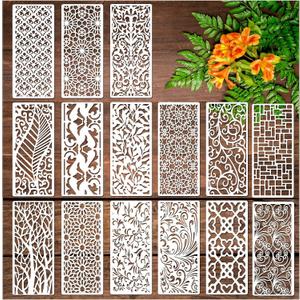15 Pieces Stencils for Painting, Border Leaf Stencil Template Plant Furniture Cake Decorative Stencils for Wood DIY Craft Canvas Fabric Home Decor (15pcs Border)