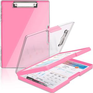 SFLHHDM Clipboard with Storage,Heavy Duty Clip Boards 8.5x11 with 2 Storage Case,Clear Visible Panel Storage Clipboards,Side Opening Nursing Clipboard Folder for Office Supplies-Pink