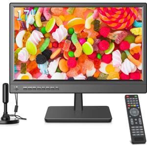 17 inch TV,Small HD Widescreen LED with Antenna,Digital ATSC Tuner-Free HD Local Channels,HDMI VGA USB Port,12 Volt Charger Cable/AC Power TV for Camping,Caravan and Kitchen