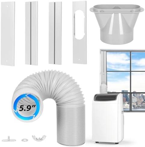 Nihoney Portable AC Window Vent Kit with 5.9" Exhaust Hose Universal Portable Air Conditioner Window Seal Kit Adjustable 59 Inch Length Exhaust Hose for Sliding Horizontal&Vertical Windows