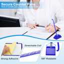 PATIKIL 12 Pcs Secure Pen with Adhesive Chain and Security Pen Holder, Reception Counter Pens Desktop Pen Black Ink Refills for Desk Workplace Office Home Supplies, Blue