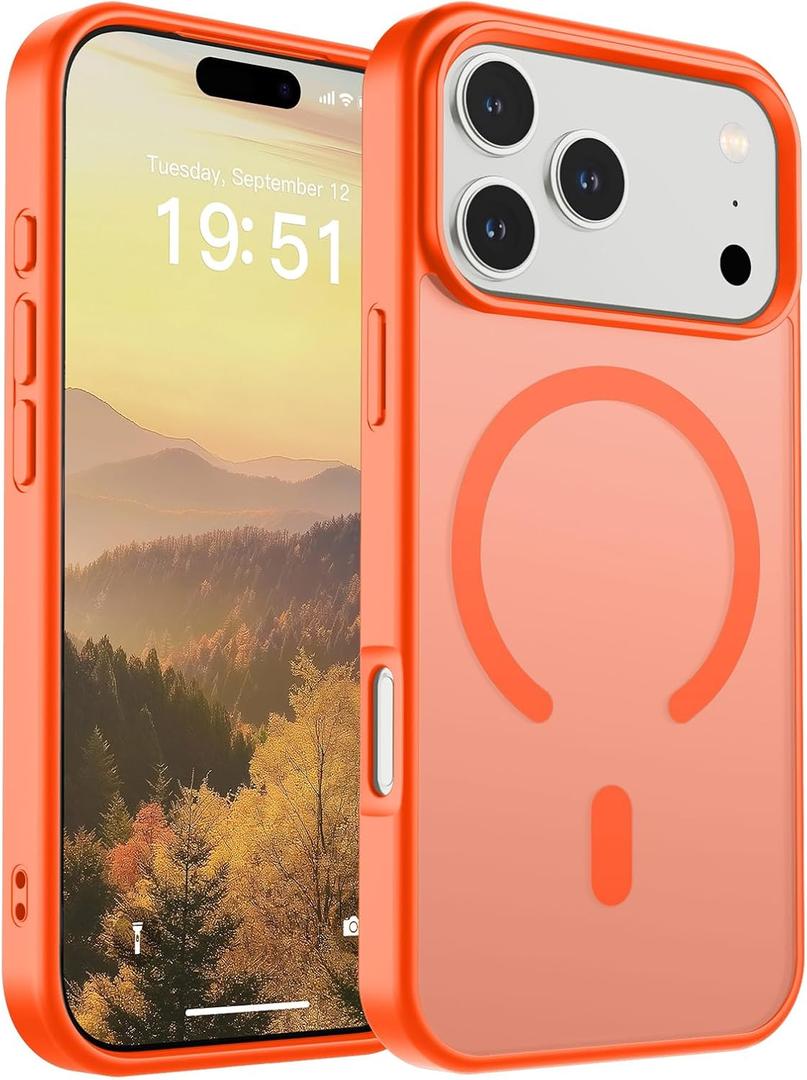 SUPFINE Magnetic for iPhone 17 Pro Case (Compatible with MagSafe)(Military Grade Drop Protection) Translucent Matte Shockproof with Anti-Fingerprint Phone Cover 2025,Orange