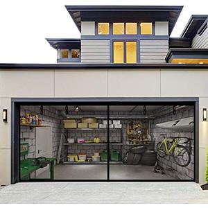 Fiberglass Magnetic Garage Screen Door - Double 16x7ft (2 car) Hands Free Mesh Screen DoorDIY Retractable Garage Door Screen with 6 Roll Up Starps (Fit 16 Ft W * 7 Ft H-A)