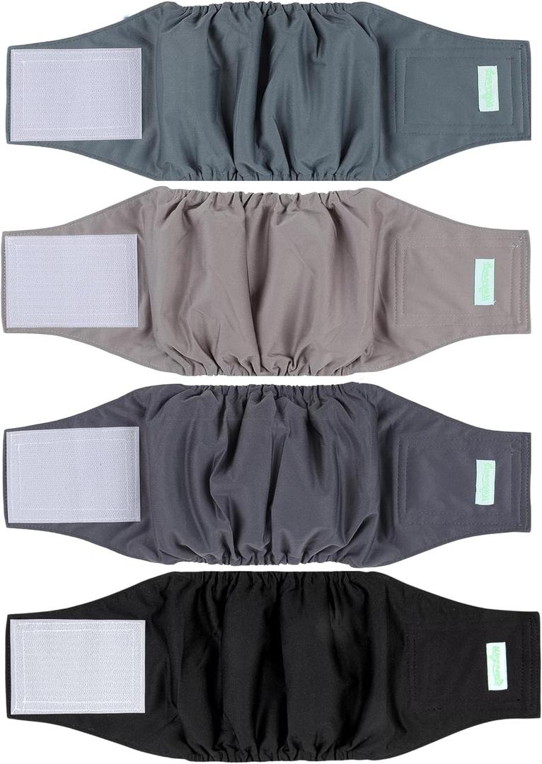 wegreeco Belly Bands for Male Dogs, (4 Pack) of Washable Male Dog Diapers, Super Absorbent Dog Belly Band (Green, Brown, Black, Grey, X-Small) (X-Small (9" to 11"))