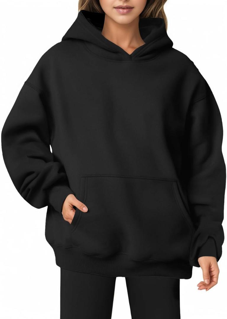 Women Hoodies Sweatshirts Sweaters Fleece Hooded Oversized Long Sleeve Crewneck Shirts Fall Winter Outfits Pocket (3X-Large, Black)