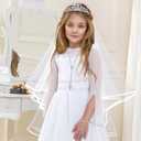 Funtery 6 Pcs First Communion Veils for Girls Catholic Set 1st Communion Wreath Veil Headpiece Sock Necklace Bracelet Kid