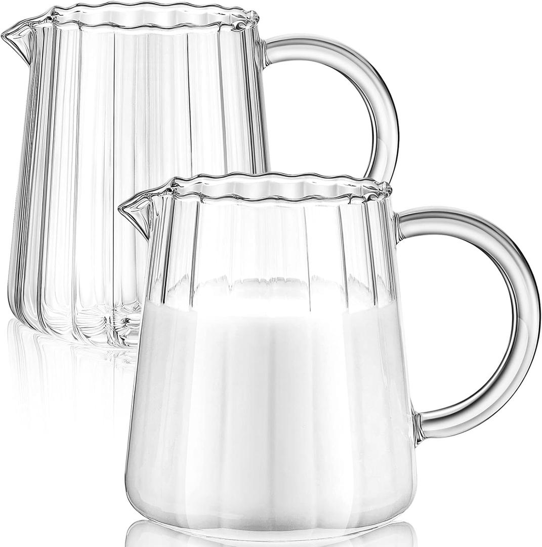 Leinuosen 2 Pcs Glass Pitcher Elegant Shaped Glass Tea Pitcher Coffee Milk Creamer Pitchers Creative Milk Frothing Pitchers Frother Cup Creamer Jug(250 ml,Wave Style)