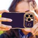 Hython for iPhone 16 Pro Case Wave Wavy Phone Cases with Love Heart, Luxury Plating Edge Cute Curly Shape Cover for Women Girls, Thin Slim Soft TPU Rubber Shockproof Protective Cover, Dark Purple