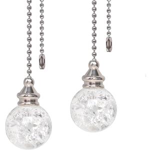 2PCS White Pull Crystal Glass Ice Cracked Ball Pull Chain for Ceiling Fan Light Decoration 50cm Extension