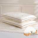 YOUR MOON Soft Organic Wool Pillow Queen Size Set of 2, Flat & Thin Wool Pillow for Sleeping, Low-Loft Bed Pillows for Back and Stomach Sleepers, Breathable Soft Cotton Cover (Off White)