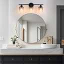 3-Light Bathroom Light Fixtures Black Vanity Light with Grey Glass Shade