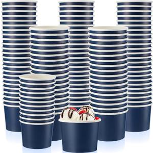 Didaey 100 Pcs Paper Ice Cream Bowls Disposable Dessert Cups Yogurt Sundae Containers Disposable Yogurt Dessert Bowls for Food, Party Supply, Soup, Ice Cream, Blue(8 oz)
