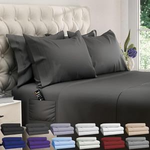 DREAMCARE King Size Sheets Set – 6 pcs Cooling Bed Sheets – up to 21” Deep Pocket King Sheet Set  2500 Supreme Collection – Extra Soft 100% Brushed Microfiber Hotel Luxury with Side Pocket  Gray