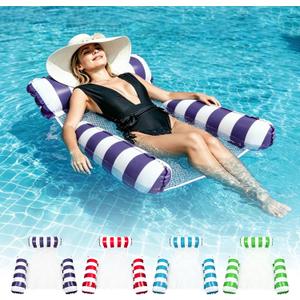 4 Pack Inflatable Pool Floats for Adults, 3-Tube Mesh Bottom Pool Hammock Floating Lounge Raft, Portable Water Float for Beach Vacation & Summer Outdoor Activities, X-Large