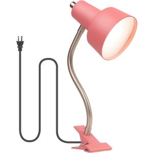 HonoDing Energetic Clip on Lamp for Bed, Non-Dimmable Reading Light for Bed and Desk, 4000K Cool White, 3.5W 240 LM Flexible Gooseneck lamp, Eye Protection (Pink)