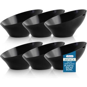 Liacere 16PCS Black Plastic Bowls - 54 OZ Angled Serving Bowls Disposable for Chip - Candy Party Table Salad and Fruit for Party & Wedding & New Year