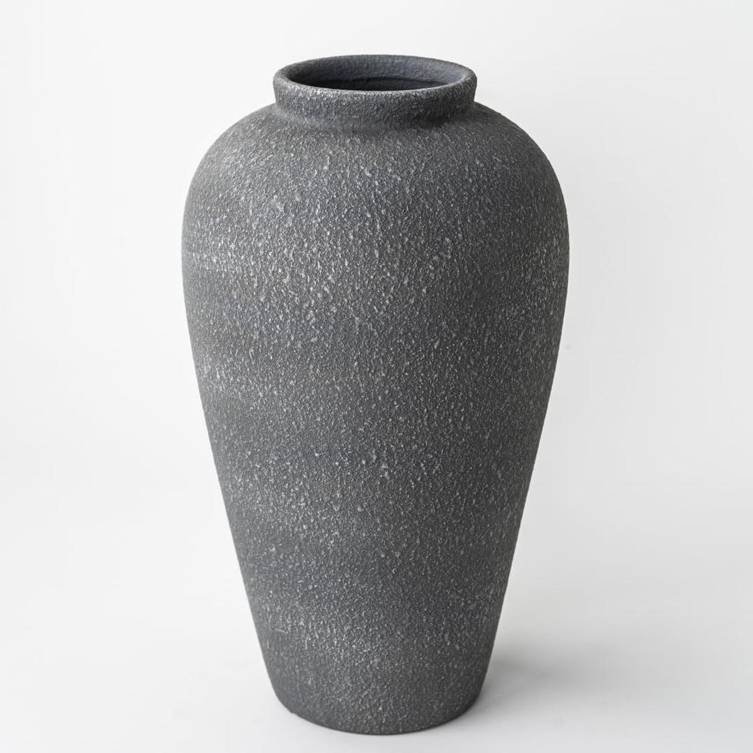 Large Ceramic Flower Vase 11 Inches, YBX Black Rustic Ceramic Vase, Decorative Farmhouse Tall Vase for Home Decor, Living Room, Bedroom, Centerpieces, Console, Wedding, Table Decorations, Black