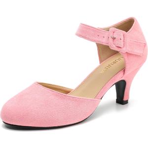 Womens Ankle Strap Kitten Heels Closed Toe Low Heel Dress Shoes Comfortable Vintage Pumps for Women Dressy Bridal Wedding Party (11, Pink)